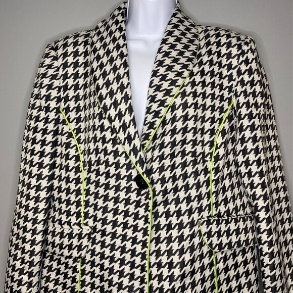 Vintage AS.HRO Houndstooth Neon Green Women's Retro Peacoat Jacket Size 16 - Picture 2 of 7